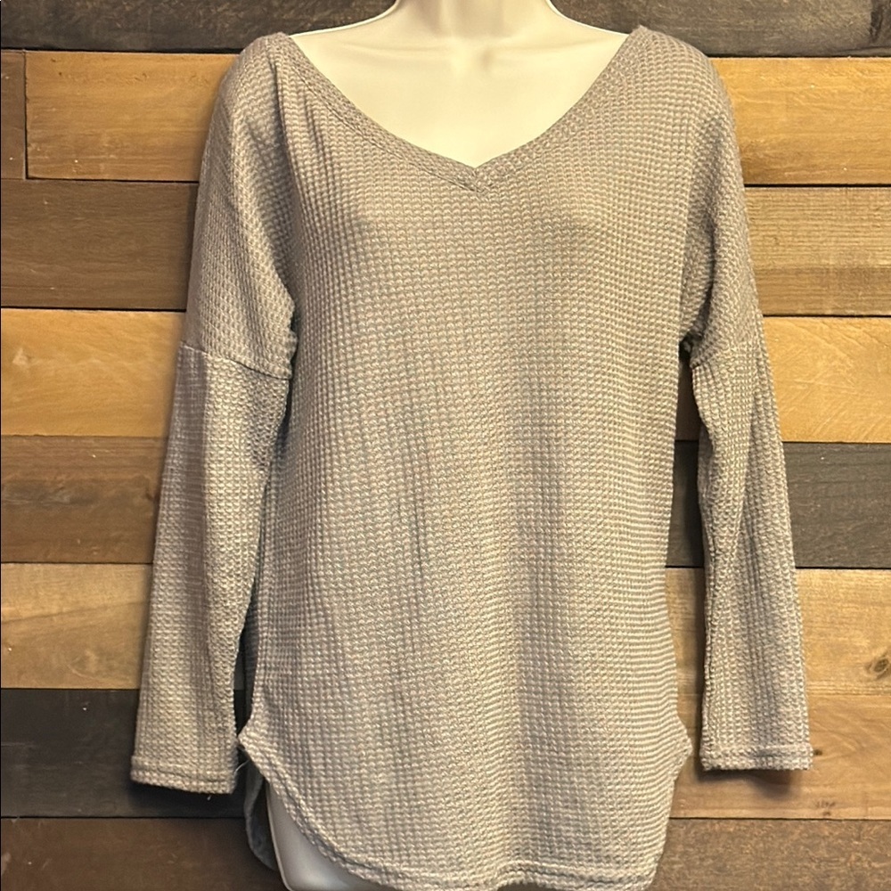 Gray Ribbed 3/4 Sleeve Tunic Top